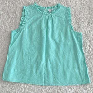 J. Crew Turquoise Linen Ruffle Sleeve Top